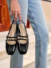 Coutgo Women's Mary Jane Chunky Low Heels Slingback Pumps Closed Square Toe Wedding Dress Shoes - Image 3