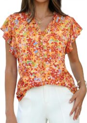 GRACE KARIN 2026 Boho Tops for Women Dressy Casual,Ruffle Sleeve Chiffon Blouses Work Shirts,V Neck Summer Fashion Clothes - Image 2