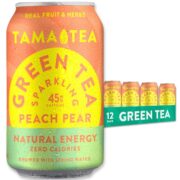 Unsweetened Sparkling Green Tea by Tama Tea - Organic Peach Pear Iced Green Tea, Zero Calories & Zero Carbs | 45mg Caffeine, No Artificial Ingredients, 12 oz (12-Pack) - Image 2
