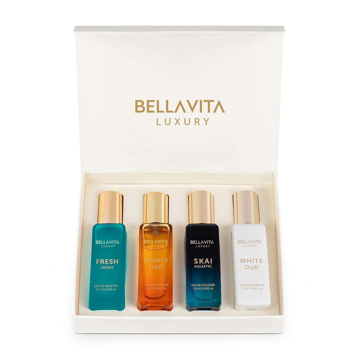 Bellavita Luxury Unisex Perfume Gift Set with Honey & White Oud, Skai, & Fresh | 80ml | Perfume for Men and Women | Honey, Artemisia Lemon, Bergamot, & Sweet Almond Notes Bellavita Luxury Unisex Perfume Gift Set with Honey & White Oud, Skai, & Fresh | 80ml | Perfume for Men and Women | Honey, Artemisia Lemon, Bergamot, & Sweet Almond Notes
