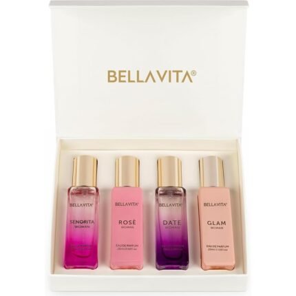 Bellavita Luxury Women’s Perfume Gift Set with Rose, Senorita, Date, and Glam | 80ml | Perfume for Women | Pink Pepper, Yuzu and Floral Peach | Long Lasting Fragrance