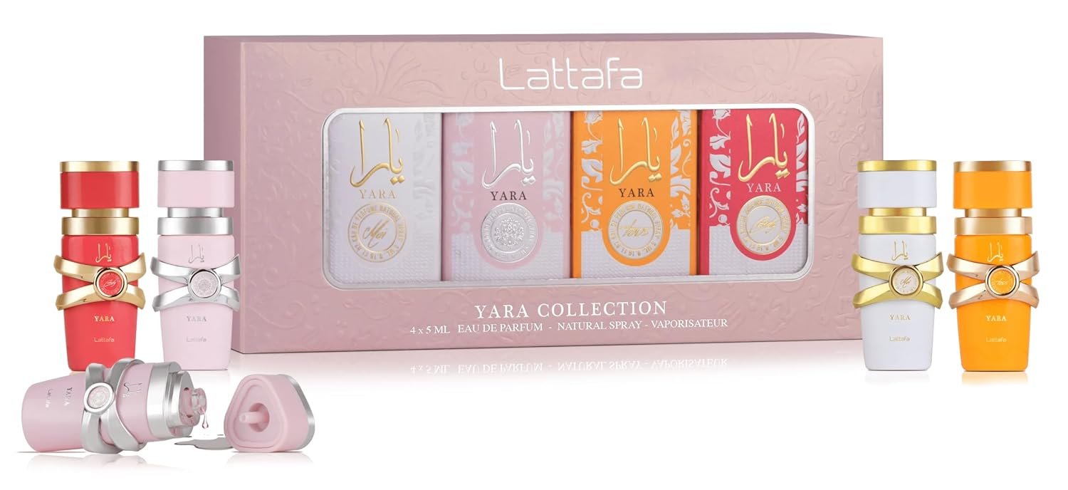 Lattafa Yara Collection – 4 × 5 ml Eau de Parfum Gift Set for Women (Yara + Yara Moi + Yara Tous + Yara Candy) Lattafa Yara Collection – 4 × 5 ml Eau de Parfum Gift Set for Women (Yara + Yara Moi + Yara Tous + Yara Candy)