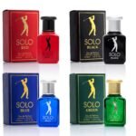 NovoGlow Solo 4-Piece Mini Fragrance Set for Men EDP – Solo Red, Blue, Black & Green – Combination of Woody, Citrus & Spicy Scents – Suitable For All Skin Types – Free of Paraben Each in 30ml Bottle