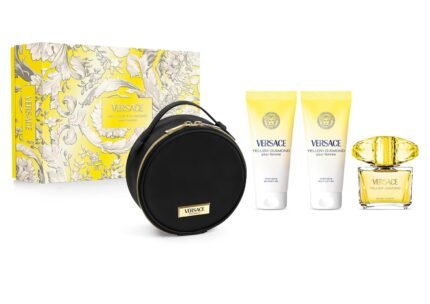 Versace Yellow Diamond 4-Piece Gift Set for Women, (3.0 Oz Eau De Toilette Spray + 3.4 Oz Body Lotion + 3.4 Oz Shower Gel + Bag)